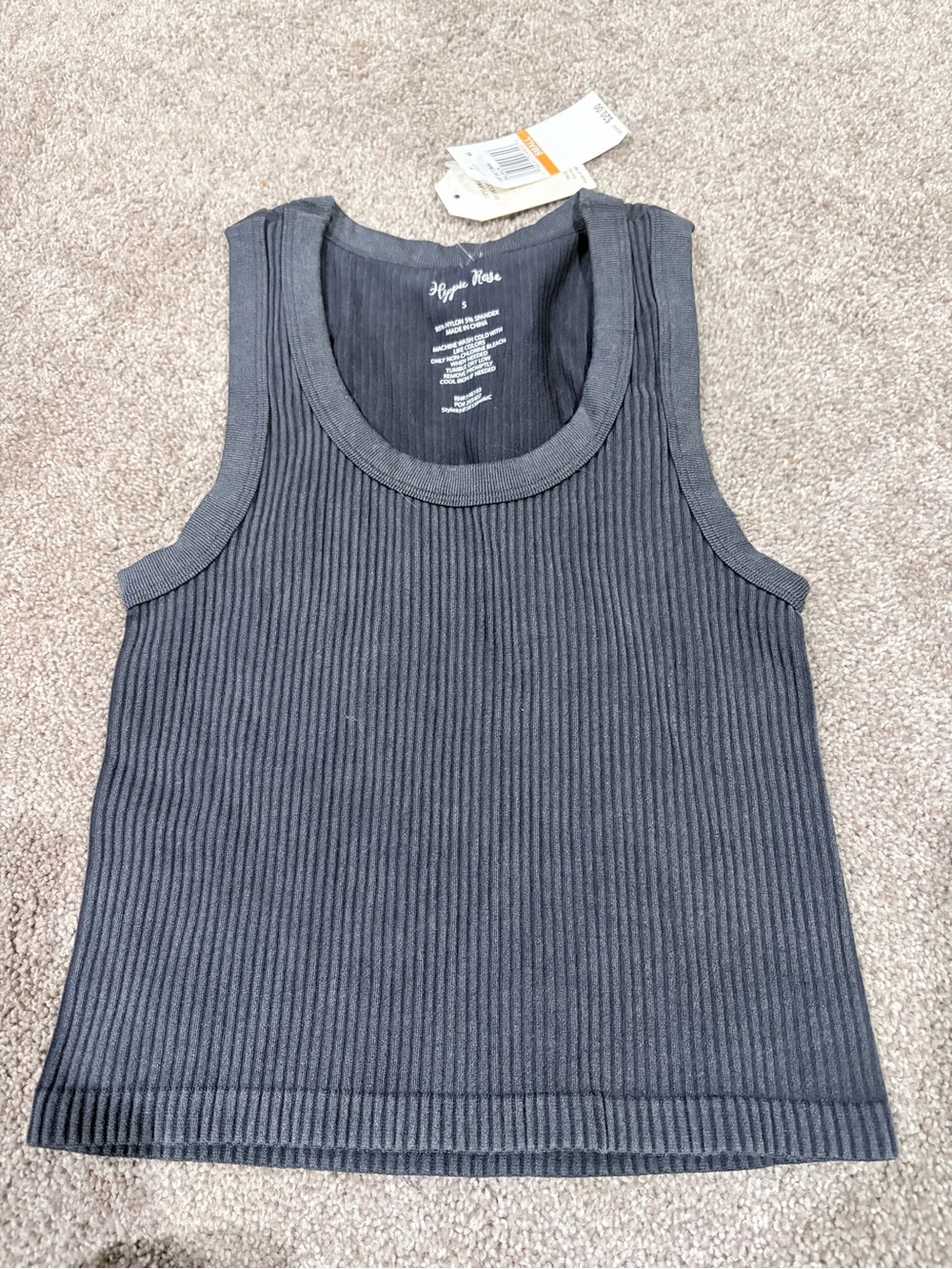 Hippie Rose Ribbed Tank Top Charcoal Gray